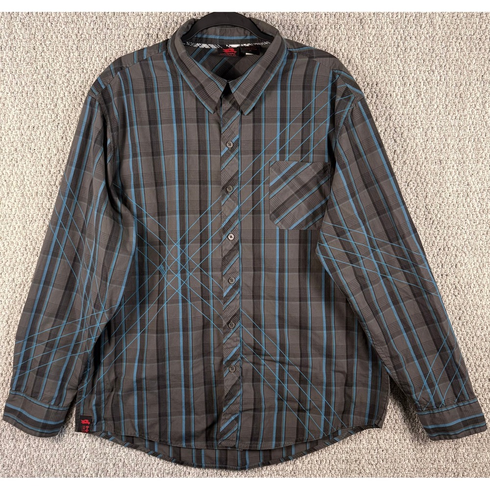 Tony Hawk Shirt XL Gray Blue Plaid Long Sleeve Button Down Skate Streetwear D44